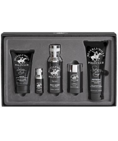 Beverly Hills Polo Club Sexy 5 Piece Cologne Gift Set for Men Eau de Toilette Body Spray Deodorant After Shave Body Wash