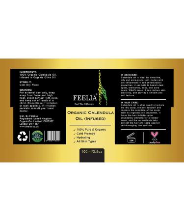 Feelia - Organic Calendula Oil - Infused Cold Pressed Rich in Antioxidants Vitamin E Great for Skincare & Haircare 100% Pure & Organic (100ml) - Buy Online on GoSupps.com