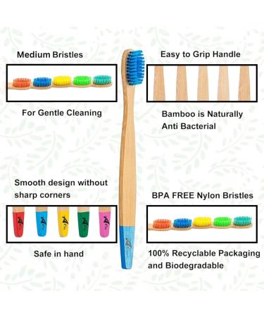 Bamboo Toothbrushes for Adults - BPA-Free Biodegradable Eco-Friendly Family Pack (5 Rainbow Colors) - Plastic-Free Packaging - Buy Online on GoSupps.com