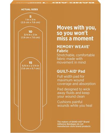 Band-Aid Brand Ourtone Flexible Fabric Adhesive Bandages - QuiltAid Pad for Minor Cuts & Scrapes - Assorted Sizes - 30 Count - Buy Online on GoSupps.com