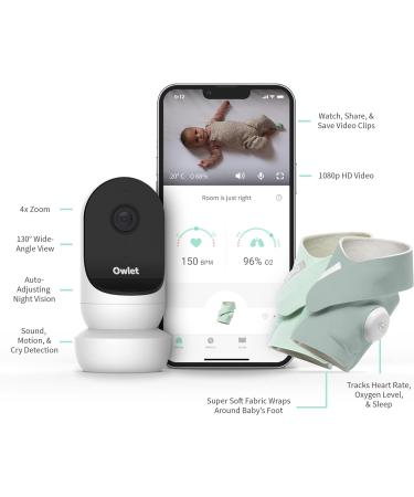 Owlet Monitor Duo 2 - Cam 2 and Smart Sock 3 - Baby Monitor with HD Video Camera - Mint Green - Track Heart Rate Oxygen and Sleep Trends - Night Vision and Audio - Buy Online on GoSupps.com