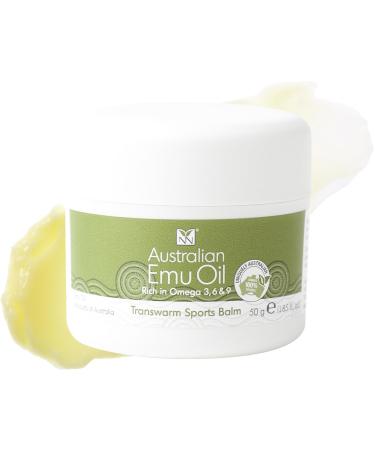 Transwarm Sports Balm with Pure Emu Oil Omega 3 6 9 Tea Tree Oil Vitamins & Essential Oils - 50g Deep Heat Rub for Joint Back Muscle Stiffness Cramps & More by Y-Not Natural
