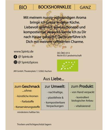 Spintz Bio Bockshorn Clover Seeds - 250g Plastic-Free 100% Natural & Vegan Non-Additive Shipping Worldwide - Buy Online on GoSupps.com