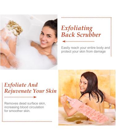 2 Pack Exfoliating Back Scrubber | Double Sided Cloth with Strap | Long Body Scrub Sponge for Deep Clean | Shower Loofah with Handle | Women Men | Pink Khaki Soft Cloth - Buy Online on GoSupps.com