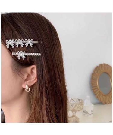 Yheakne Vintage Crystal Hair Clip Pin Silver Bow Rhinestone Hair Pins Clip Bridal Hair Clip Hair Pin Shiny Crystal Wedding Headwear Decorative Bobby Pins Metal Head Clip Hair Accessories 2 Pieces