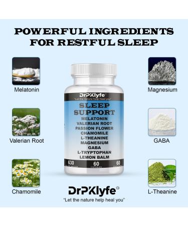 DrPKLyfe Sleep Aid: Melatonin Valerian Root Passion Flower Chamomile L-Theanine Magnesium GABA Capsules: 630mg 60 Days Supply for Men & Women|Natural Sleep Aid Solution - Buy Online on GoSupps.com