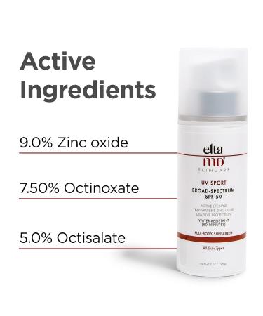 EltaMD UV Sport SPF 50 Body Sunscreen Lotion - Sweat & Water Resistant, Zinc Oxide Formula, Oil-Free - 3 oz Tube - Buy Online on GoSupps.com