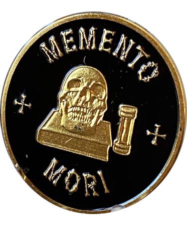 Memento Mori Medallion Black Gold Skull Hourglass Remember You Must Die Coin