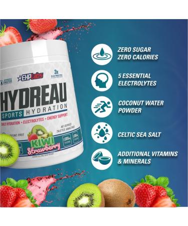 EHP Labs Hydreau Electrolytes Powder No Sugar - Hydration Powder for Endurance & Energy - Electrolyte Powder for Men & Women - Sugar Free Electrolytes - Raspberry Refresh (40 Serves) - Buy Online on GoSupps.com