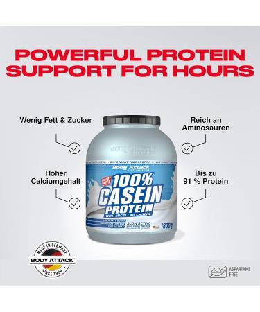 Body Attack 100% Casein Protein Vanilla Cream - 1.8 kg | High-Quality Muscle Building Supplement - Ideal for Long-Term Protein Care - Buy Online on GoSupps.com