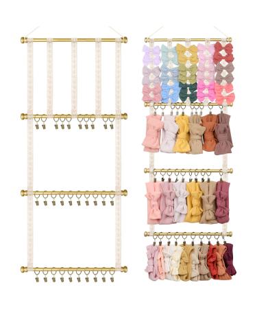 MOFASVIGI Headband and Bow Holder 40 * 14 Inch Girls Headband Organizer Baby Headband Holder Hair Accessories Display Stand with 30 Metal Clips for Wall Door or Closet Room Decor Gold