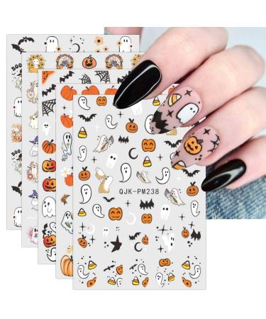 JMEOWIO 9 Sheets Halloween Nail Art Stickers Decals Self-Adhesive Cute Cat Ghost Nail Supplies Nail Art Design Decoration Accessories