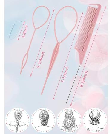 Topsy Hair Tail Tools Set - 1 Hair Braiding Combo, 2 French Braid Tools, 300 Clear Mini Elastic Bands - Pink - Buy Online on GoSupps.com