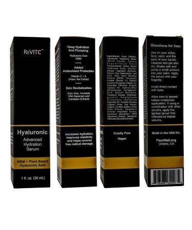 ReVitC Hyaluronic Advanced Hydration Serum - MSM & Plant-Based Hyaluronic Acid for Youthful Skin | International Shipping - Buy Online on GoSupps.com