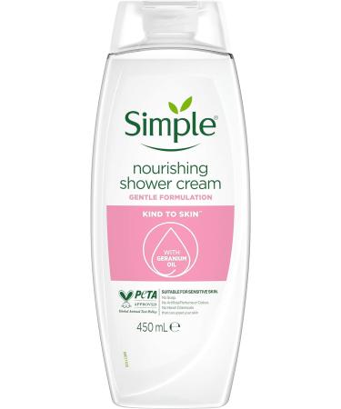 Simple Nourishing Shower Cream dermatologically tested for gentle skin care 6x 450 ml Geranium Oil 450 ml (Pack of 6) - Buy Online on GoSupps.com