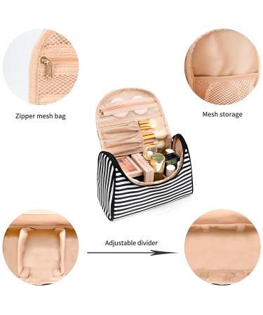 Black Stripe Travel Makeup Bag - Portable Ethereal Cosmetic Organizer for Women, Waterproof Nylon Toiletry Bag - Small Size - Buy Online on GoSupps.com