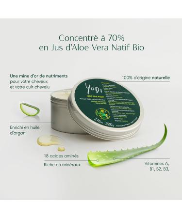 YODI - Hair Mask - Ideal Aloe Argan - Nourishes & Strengthens - Aloe Vera & Organic Argan Oil - 100% Natural Origin - Vegan - Made In France - Dry Colored Curly Hair - 220g - Buy Online on GoSupps.com