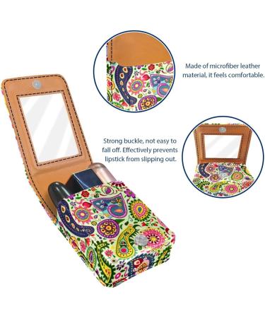 Travel Lipstick Organizer Case | Portable Makeup Bag with Mirror | Colored Flowers Paisley Design - Buy Online on GoSupps.com
