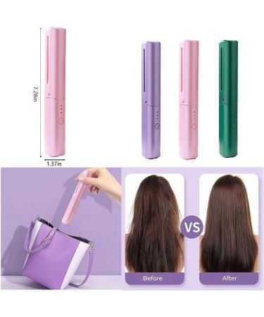 Rechargeable Mini Hair Straightener | 2023 Portable 2-in-1 Cordless Curler & Straightener | Adjustable Temperature Flat Iron Brush (Purple - Buy Online on GoSupps.com
