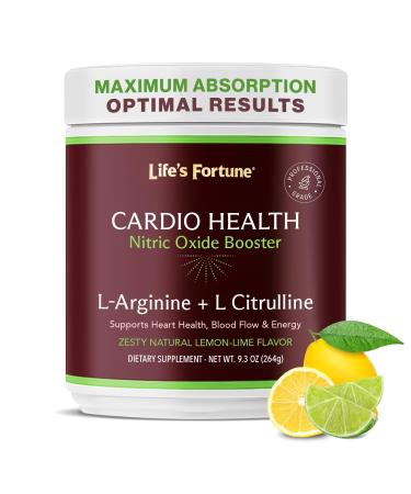 Life's Fortune L Arginine L Citrulline Supplement Powder - High Potency Nitric Oxide Supplement Booster with Natural Lemon Lime Flavor - Cardio Health Blood Pressure and Vascular Support - 258g