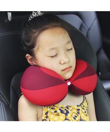 Kids Travel Pillow Toddler Chin Supporting Neck Pillow Baby Travel Pillow Safety Infant Head Neck Support for Car Seat Airplane Train Pushchair Child Soft Head Neck Pillow for Boys Girls 0-10 Years Red