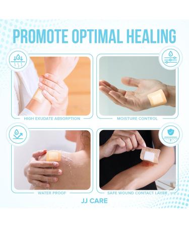 JJ CARE Silicone Foam Dressing 2x2 - Waterproof Silicone Bandages for Wound Care (Pack of 10 - Buy Online on GoSupps.com