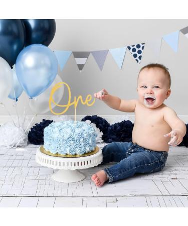 Gold One Birthday Cake Topper - 2pcs One Cake Topper and Happy Birthday Cake Topper Single-side Gold Glitter Baby 1st Birthday Cake Decorations First Anniversary Party Cake Decorations - Buy Online on GoSupps.com