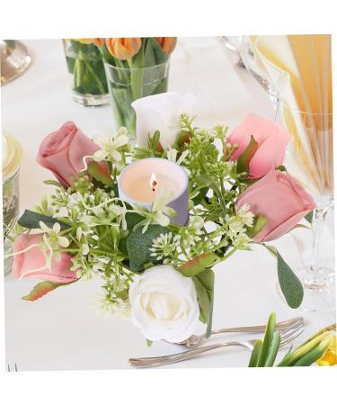 LIFKICH Rose Garland Candle Holder Rings Candlesticks Taper Candle Holders Artificial Floral Candle Wreath Wedding Gift Candle Wreath for Home European Style Decorations Silk Flower Picture 2 23.00X23.00X8.00CM - Buy Online on GoSupps.com