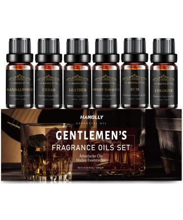 Essential Oils Set, Men Scents Fragrance Oil Aromatherapy Essential Oils Kit for Diffuser (6x10ML) - Sandalwood, Cedar, Leather, Sweet Tobacco, Rum, Cologne Aromatherapy Oils for Men A-Men Set
