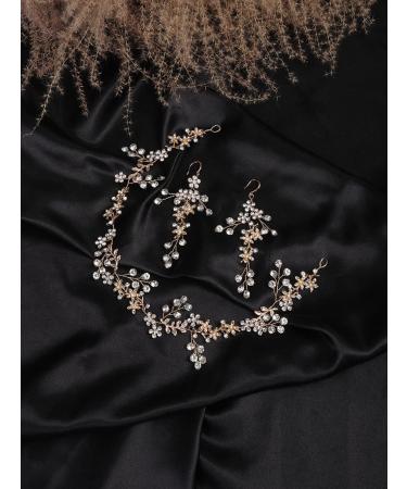 Deniferymakeup Bridal Floral Rhinestone Headband Rhinestone Earring Set Gold Wedding Accessories for Women and Girls - Buy Online on GoSupps.com