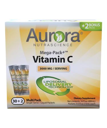 Aurora Nutrascience Mega-Liposomal Vitamin C 3000 mg 32 Single-Serve Liquid Packets 0.5 fl oz (15 ml) Each