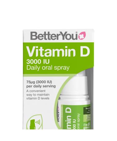 BetterYou Vitamin D3 Spray Liquid Immune Support Supplement 3000 IU Strength per Single Spray 0.507 Fl Ounce (100 Sprays) Peppermint Flavour
