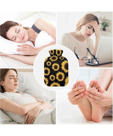 Hot Water Bottles with Black Sunflowers Cover - 2L Heating Bag for Pain Relief & Headaches | International Shipping - Buy Online on GoSupps.com