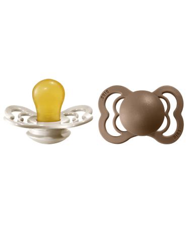BIBS Supreme Baby Pacifier 2-Pack | Made in Denmark | BPA Free Dummy Soother Symmetrical Nipple. Natural Rubber Latex Size 1 (0-6 Months) Vanilla / Dark Oak