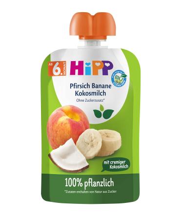 HiPP Fruit & Plant Milk in a Squeeze Pouch for Babies Peach Banana with Coconut Milk (4x4x90g) Small
