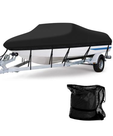 Heavy Duty 600D Marine Grade Polyester Waterproof Boat Cover, All Weather Protection Bass Runabout Boat Cover Fit for V-Hull, TRI-Hull, Pro-Style, Fishing Boat Black Length 17'-19' Beam Width: up to 102"