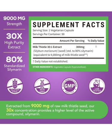 Surebounty Milk Thistle, 300 mg, 30X Concentrated Seed Extract with 80% Silymarin, Liver Cleanse Detox for Men + Women, Once Daily, 90 Veggie Caps - Buy Online on GoSupps.com