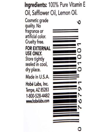 Hobe Labs Naturals Vitamin E Oil 2 fl oz - Pure Antioxidant Skincare - Buy Online on GoSupps.com