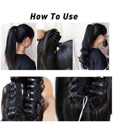 Claw Ponytail Hair Extension Cute Clip In On Ponytail With Claw Jaw Hairpiece Straight to Small Wave Wavy Tail Synthetic Heat Resistant Hair for Daily Use 22inch Ombre Dark Brown mix Sandy Blonde - Buy Online on GoSupps.com