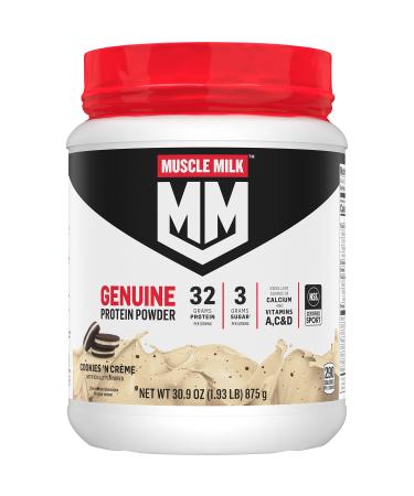 Muscle Milk Genuine Protein Powder Cookies 'N Cr me 1.93 Pounds 12 Servings 32g Protein 3g Sugar Calcium Vitamins A C & D NSF Certified for Sport Energizing Snack Packaging May Vary Cookies & Cream 1.93 Pound ...