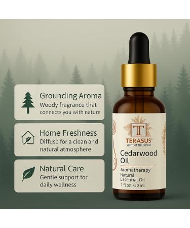 TERASUS 100% Pure Cedarwood Essential Oil - Undiluted Steam-Distilled for Aromatherapy Diffuser & DIY - 1oz -Dropper (Natural Woody Scent) - Buy Online on GoSupps.com