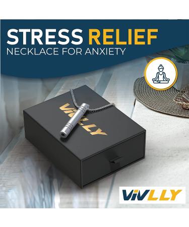 Vivlly Stress Relief Mindful Breathing Necklace for Anxiety and Relaxation - Silver Pendant for Meditation and Mindfulness with Anti-Anxiety Spinning Ring - Buy Online on GoSupps.com