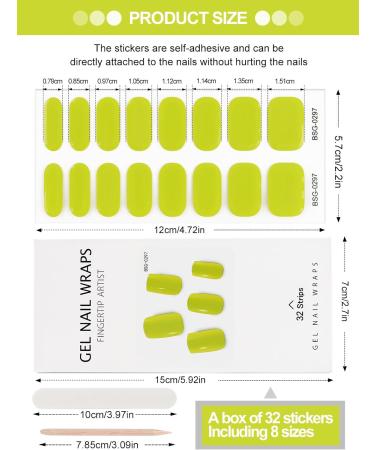 Kalolary 32PCS Cured Gel Nail Polish Strips Adhesive Full Wrap Gel Nail Art Sticker Waterproof Gel Nail Wrap Stickers with Nail File and Stick(UV/LED Lamp Required) (GreenYellow) - Buy Online on GoSupps.com