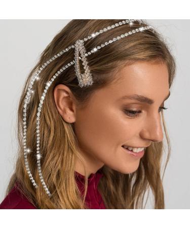 2 Pieces Rhinestone Hair Chains for Women Rhinestone Hair Chain Rhinestone Tassels Hair Tinsel Shiny Wires for Clips with Crystal Tassel Accessories - Buy Online on GoSupps.com