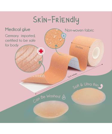 GAKI Store Boob Tape for Breast Lift | Sweat-Proof & Skin-Friendly with Safe Medical Material | Bob Tape for Large Breasts + 1 Pair Reusable Silicone Nipple Cover - Buy Online on GoSupps.com