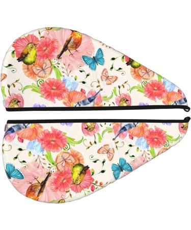 Flowers and Birds Watercolor Hair Towel | Super Absorbent Coral Velvet Wrap for Women | Quick Dry for Long Curly Thick Hair - Buy Online on GoSupps.com