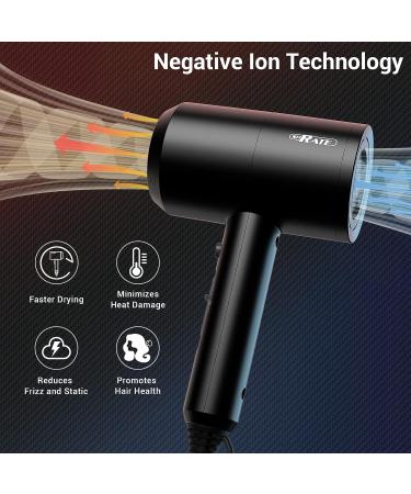 SHRATE 1800W Hair Dryer with Diffuser and 2 Nozzles - Negative Ion Technology, Constant Temperature Hair Care, 3 Heat/2 Speed Settings - Ideal for Curly Hair (Black) - Buy Online on GoSupps.com