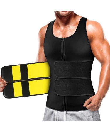 Cimkiz Sauna Vest Mens Waist Trainer for Men Sauna Suit for Men Waist with Zipper 2 in 1 X-Large Yellow Belt