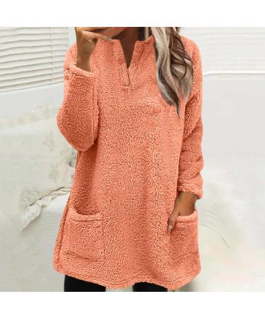 AMhomely Women's Plus Size Teddy Fleece Hoodie | V Neck Double Fleece Pullover Sweatshirt | Orange XXL - Buy Online on GoSupps.com