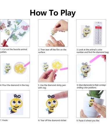 Sinceroduct 5D Diamond Painting Stickers Kits for Kids - DIY Cartoon Diamond Painting by Numbers - 18Pcs Cute Insect and Animal Designs - Arts and Crafts Stick Paint with Diamonds - Buy Online on GoSupps.com